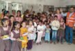 Teaching Material : नवरात्रि के चतुर्थ दिवस पर उच्च प्राथमिक विद्यालय बक्सपुर में कन्या पूजन, बच्चियों को फल, बिस्कुट और शिक्षण सामग्री वितरित